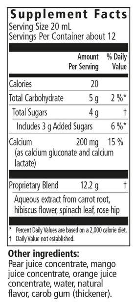 Floradix Calcium Liquid Mineral Supplement supplement facts || 8.5 oz