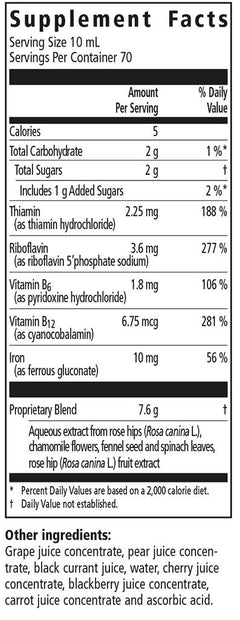 Floradix Floravital® Iron & Herbs Liquid Extract supplement facts || 23 oz