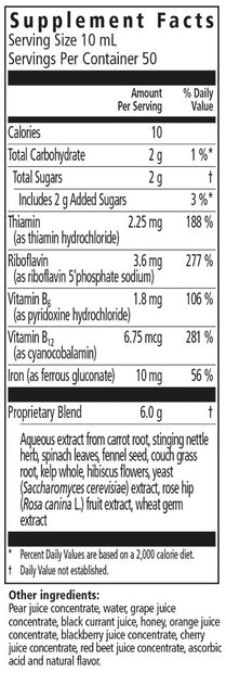 Floradix® Iron + Herbs Liquid Herbal Supplement supplement facts || 17 oz