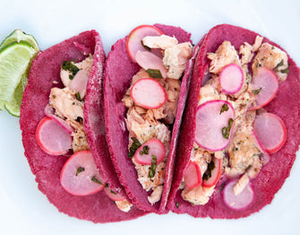 It’s Taco Time: Red Beet Salmon Tacos with Red Beet Crystals