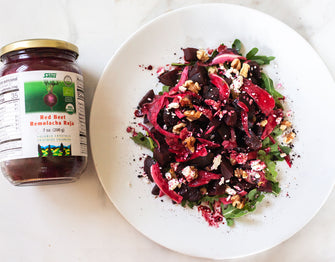 Delicious & Nutritious Beet Feta Salad—With Red Beet Crystals 3 Ways