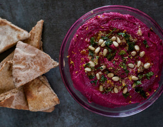 Red Beet Hummus with Red Beet Crystals: The Perfect Snack & Party Pleaser