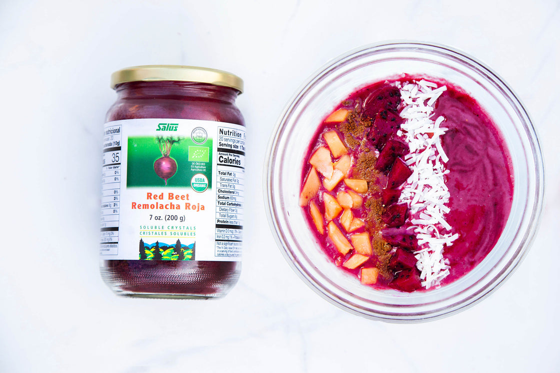 A Bold & Beautiful Breakfast: Red Fruit Smoothie Bowl with Red Beet Crystals