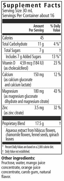 Floradix Calcium & Magnesium Liquid Herbal & Mineral Supplement supplement facts || 17 oz