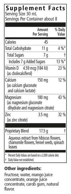 Floradix Calcium & Magnesium Liquid Herbal & Mineral Supplement supplement facts || 8.5 oz