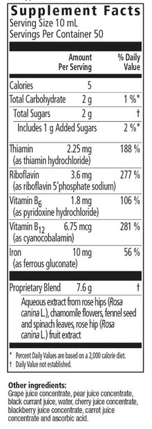 Floradix Floravital® Iron & Herbs Liquid Extract supplement facts || 17 oz