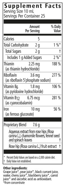 Floradix Floravital® Iron & Herbs Liquid Extract supplement facts || 8.5 oz