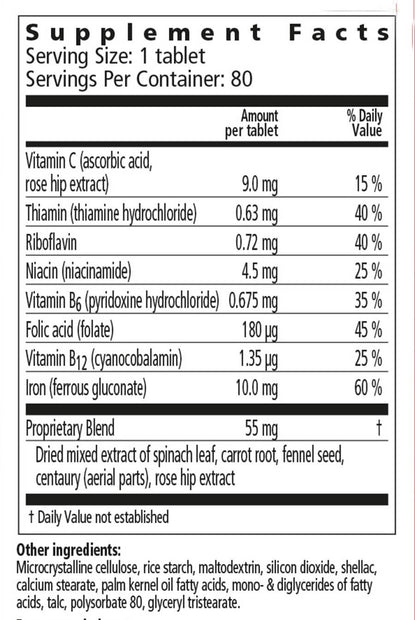 Floradix® Iron Tablets supplement facts || 80 ct