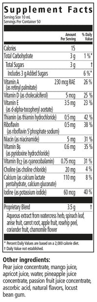 Floradix Kinder Love® Gluten-Free Children's Multivitamin Liquid Extract supplement facts || 17 oz